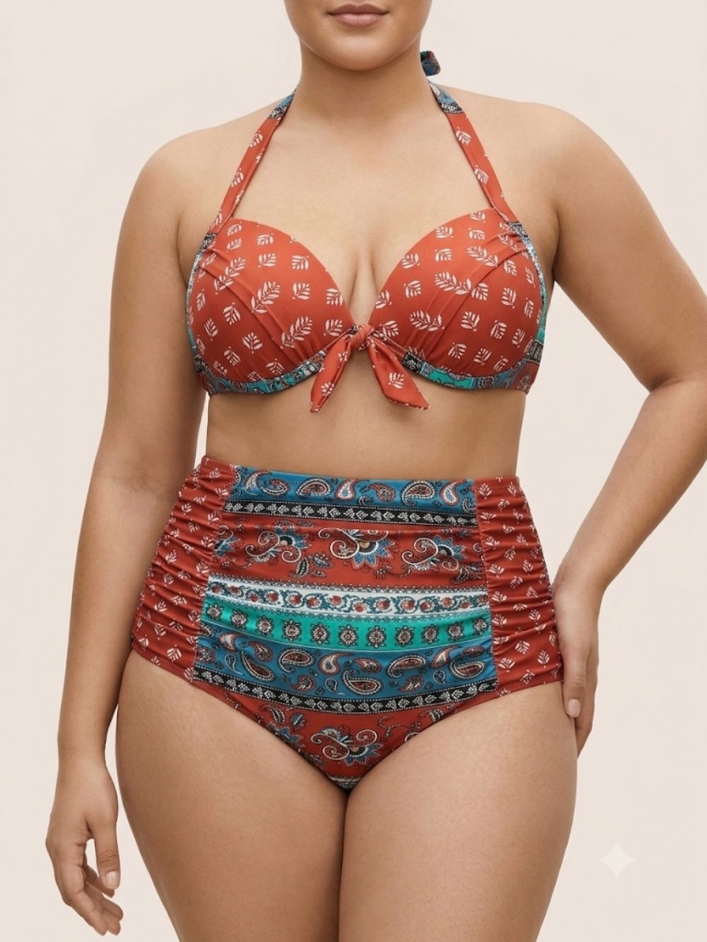 Boho-Chic Two-Piece Swimsuit Flattering Design Excellent Support size 4XL